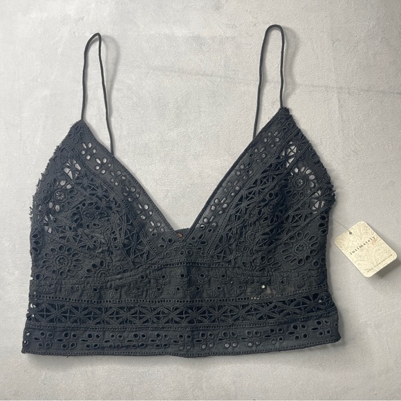 Free People Intimately Carrie Embroidered V-Neck Bralette In Black Size Large - Picture 4 of 8